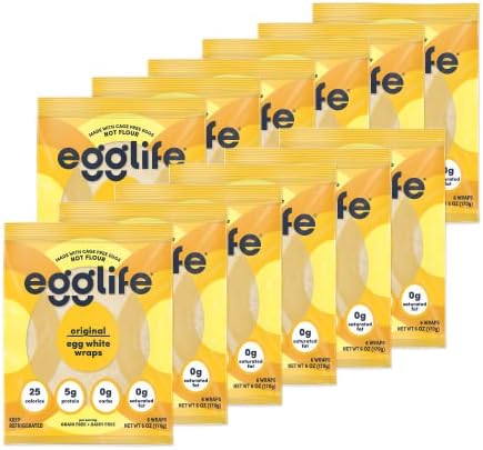 egglife egg white wraps, original, Egg White Wraps, 72 Total Wraps (12-6 Packs) - Gluten Free, Dairy Free, No Flour, Sugar Free, Keto Friendly, Paleo, Low Net Carb, Protein Packed