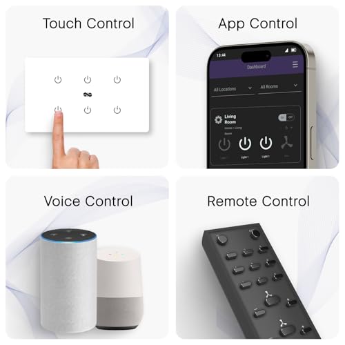 Image of IOTICS Smart Wifi Switch Board: 6 Switch with 2 x High Load (AC /Geyser) switch. Touch Control, Remote, App Control. Voice Control with Alexa & Assistant. Smart Touch Switch For Home Automation (White)