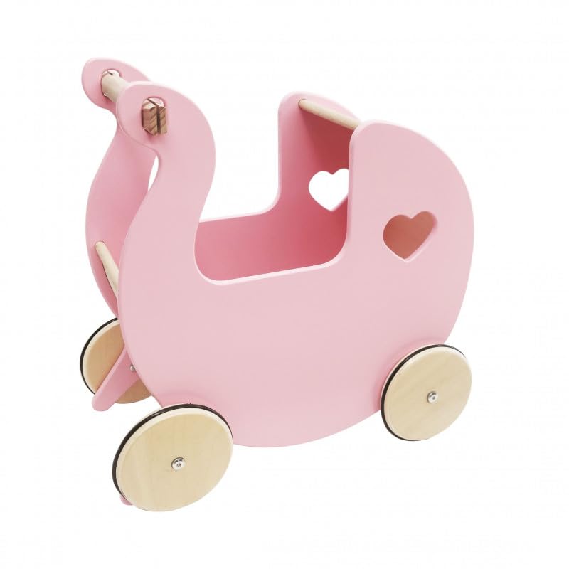 Unique Nature Puppenwagen Holz rosa Ruby 42,5x42x23 cm – Stabiler Holzpuppenwagen ab 3 Jahren mit glatten Kanten, pädagogisch wertvoll Mädchen