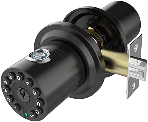 iuknob Fingerprint Door Knob with Keypad and Key, Smart Biometric Digital Lock with Voice Navigation Programming, Combination Electronic Handle for Interior Doors, Entry Gate,Bedrooms,Garage.