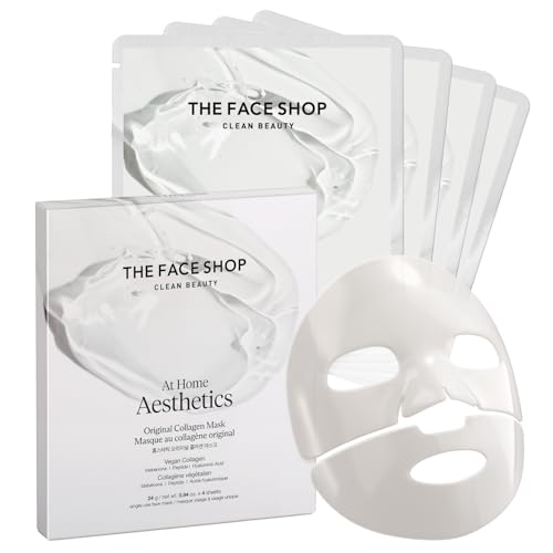 THE FACE SHOP Original Vegan Collagen Face Mask, Korean Glass Skin Essential, Peptide Hydrogel Mask for Firming & Skin Elasticity, Moisturizing, 4EA