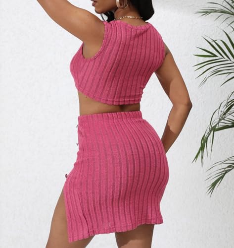 Image of Womens 2 Piece Club Outfit Going Out Dress Crop Top & Slit Skirt Set