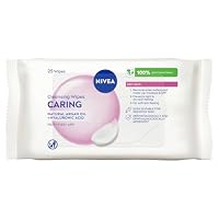 NIVEA Caring Cleansing Face Wipes (50 Pack) | Removes Waterproof Makeup | Hydrates with Nourishing Almond Oil | Gently Cleanses Skin | For Dry & Sensitive Skin | Biodegradable
