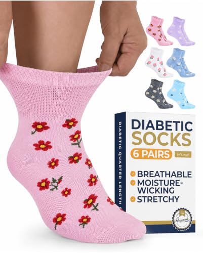 Image of Pembrook Ankle Diabetic Socks for Women & Men | 6 Pairs | Wide Non Binding Socks Quarter Length | Edema Neuropathy Socks
