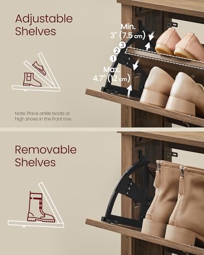 Image of VASAGLE LIRY Collection - Shoe Storage Cabinet Organizer with 2 Flip Drawers, Freestanding Narrow Shoe Rack for Entryway, Farmhouse Style, Fits 12 to 16 Pairs, Honey Brown UHSC201KB01S