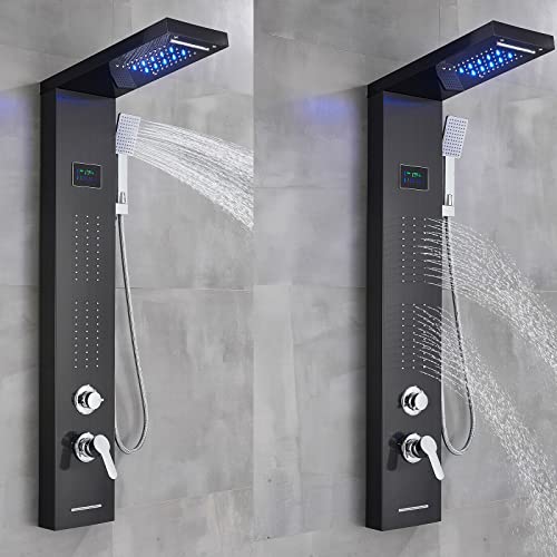 Panel de Ducha LED con Torre de Masaje, Chorros Corporales, Impermeable, Cascada y Lluvia, Acero Inoxidable miniatura 6