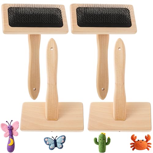 4 Pcs Hand Carders for Wool Wool Carders & Carding Brush Set with Wood Handle 4.72 x 7.09 Yarn Brush for Needle Felting Pet Grooming Yarn & Fiber Craft Projects (Natural Wood)