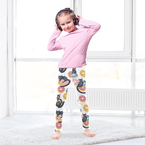 Cute Cat Donuts Girls Leggings Ultra Soft Compression Yoga Gym Pants for Kids 4-10T4