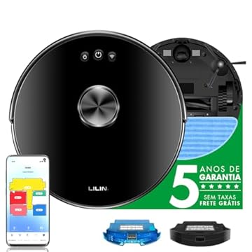 Robô aspirador de pó com navegação LIDAR LILIN XR500, 110/220V Bivolt, 130min Tempo de execução, Com Tank e Esfregona, Salve vários mapas, Adequado para uma família de animais