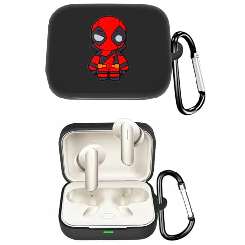 Image of Silicone Case Compatible with Realme Buds Air 7 | 7 Pro (2025), Soft Silicone 360 Full Protection Dust-Proof Shockproof Case Cover with Hook (Cover Only) (Cool Deadpool), Black