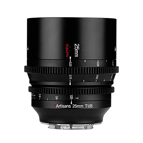 7artisans Objectif Cine 25 mm T1.05 Grande Ouverture Mise au point manuelle Faible Distorsion Mini Cinéma Monture X pour Fuji Noir