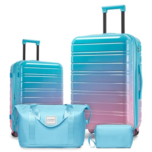 Image of LARVENDER Luggage Sets 4 Piece, PC+ABS Expandable Suitcases with Wheels | Suitcase Set for Women and Men|Checked Luggage|Carry On Luggage|Hardside Lightweight|Cotton Candy