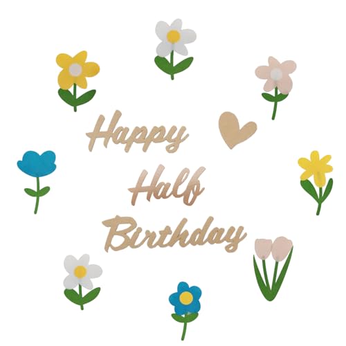 フラワー 飾り ハーフ誕生日 飾り付け レターバナー ハーフ誕生日 half birthday飾り ハーフバースデー 飾り フェルト製 フラワ ガーランド バースデー 1/2誕生日 飾り付けセット シンプル飾り 男の子 女の子 記念日 おうちスタジオ (HAPPY HALF BIRTHDAY)のサムネイル