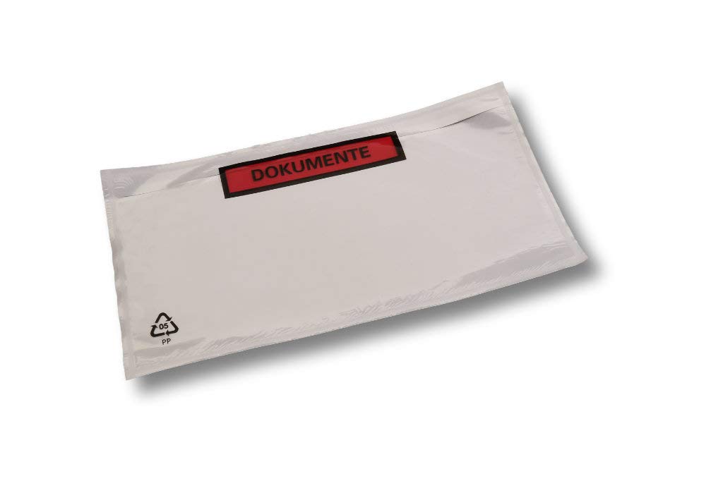 dm-folies - Buste per biglietti di spedizione, formato DIN lungo, 1000 pezzi, autoadesive, con stampa, per documenti, accessori per spedizioni in PP