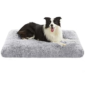 Feandrea Dog Bed, Dog Cushion, Fluffy Dog Mat, Long Plush, Soft Padding, Machine-Washable, Dog Basket, Multifunctional, Portable,110 x 73 cm, Light Grey, PGW203G01