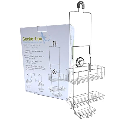 Gecko-Loc SHS-015EXT Extra Long Adjustable Hanging Shower Caddy, Over-the-Showerhead Organizer for...