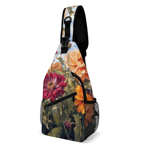 Colorful Spring Summer Flower Casual Chest Bag Crossbody Sling Backpack Daypack for Outdoors Hiking Traveling