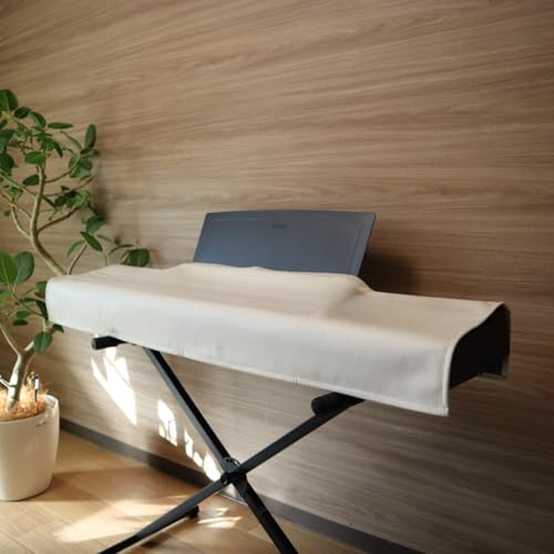 【現役ピアニストが手掛ける音楽雑貨】 [ミファミレミュージック] 電子ピアノカバー PiuColor 88鍵盤 [意匠権出願] お部屋に馴染むキーボード鍵盤カバー 洗えるダストカバー 譜面台対応 (ライトベージュ)の画像