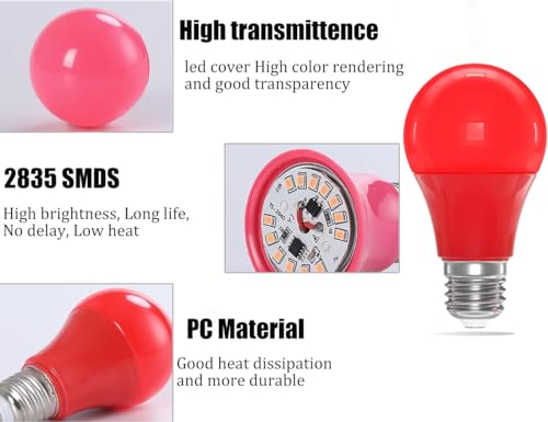 ZFQ Red E27 LED Light Bulb A60 Edison Screw Bulb,3W A60 Coloured Lighting Bulbs E27 Red Filament Lamp - Image 3