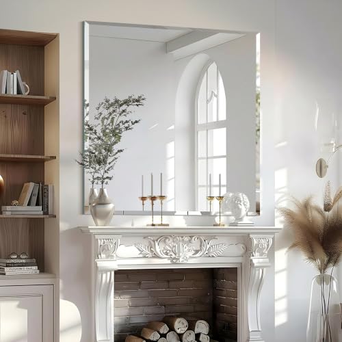 KOCUUY Beveled Mirror 30x30 Inch Square Frameless Bathroom Mirror for Over Sink Upgraded Shatterproof Beveled Unframed Design Mirror for Bathroom Bedroom Entryway Hang Horizontal/Vertical