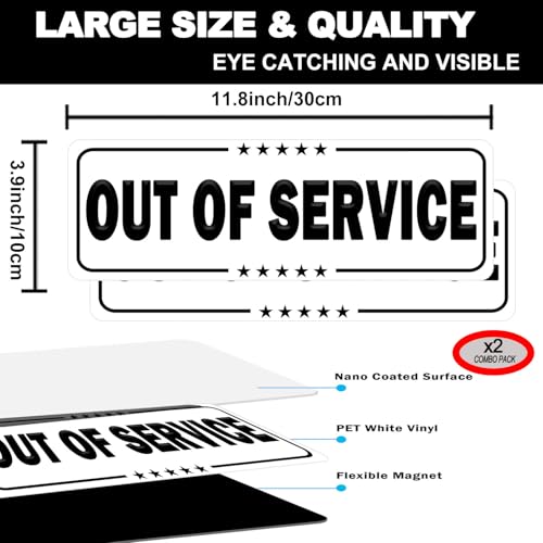 Image of Out of Service Magnetic Signs for Cars 2 Pack, Reusable Magnet Sign for Vehicle Maintenance Shutdown Equipment Temporary Conditions Shop Store Business, 11.8 Inch x 3.9 Inch (Black-out of service)