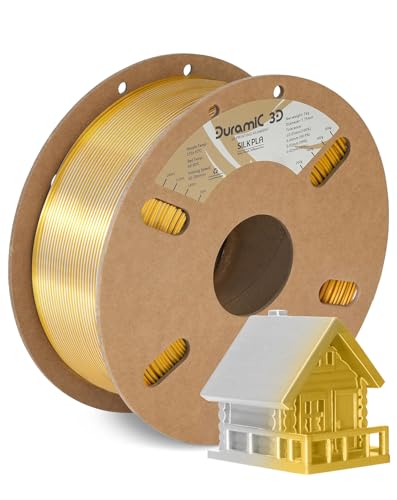 Image of DURAMIC 3D PLA Filament 1.75mm 1kg Spool, Jam-Free High Stifness 3D Printing Filament with Cardboard Spool, No-Tangling No-Clogging Dimensional Accuracy 99% + /- 0.03 mm Silk Gold Silver 1 Pack