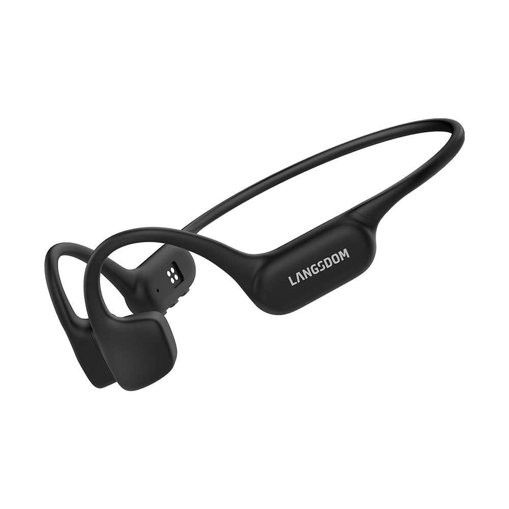Langsdom AirSwim Neo Cuffie a conduzione ossea, IP68, impermeabili e antipolvere, in silicone delicato sulla pelle, batteria da 32 GB, 8 ore, Bluetooth V6.0 e modalità MP3, vestibilità comoda, per