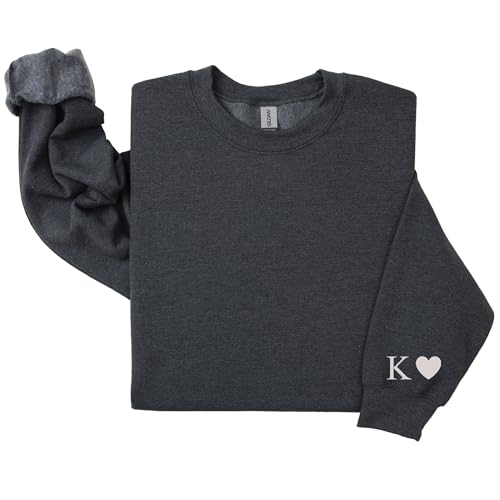 Custom Embroidered Initial Heart Sweatshirt, Cute Matching Sweatshirts for Couples, Custom Matching Sweatshirts for Couples Multicolor2