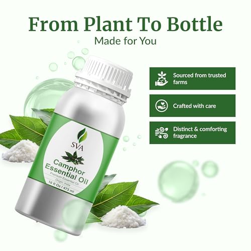 Image of SVA Camphor Essential Oil, Huge Bottle, Large Size, 16 Fl Oz (473 ml) | Camphor Oil for Diffuser, Humidifier, Steam, Spray, Body Massage, Hair, Skin, Soap Making, Candle Making & DIY Blending