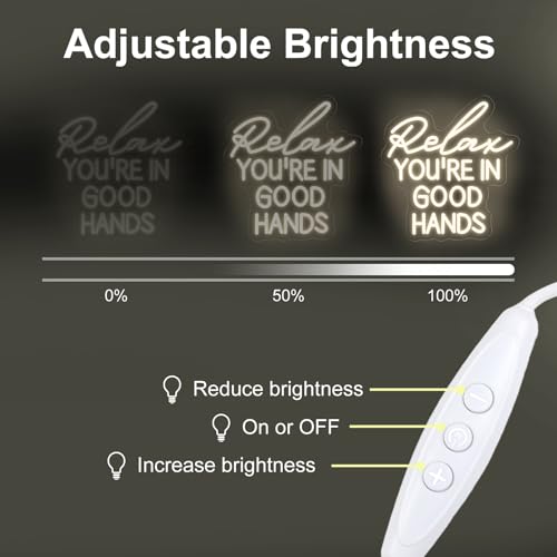 Image of Relax You're In Good Hands Neon Sign Hair Salon Beauty Studio Led Light | USB Powered Dimmable Barber Shop Massage Esthetician Wall Art Decor Gift for Hairdresser 13.8 inchx13 inch