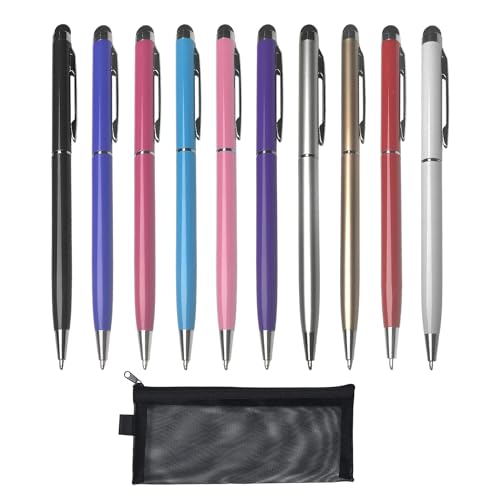 Lot de 10 stylets avec 1 étui à stylo, 2 en 1 stylet et stylet, stylo à bille à encre noire pour smartphones, tablettes et papiers