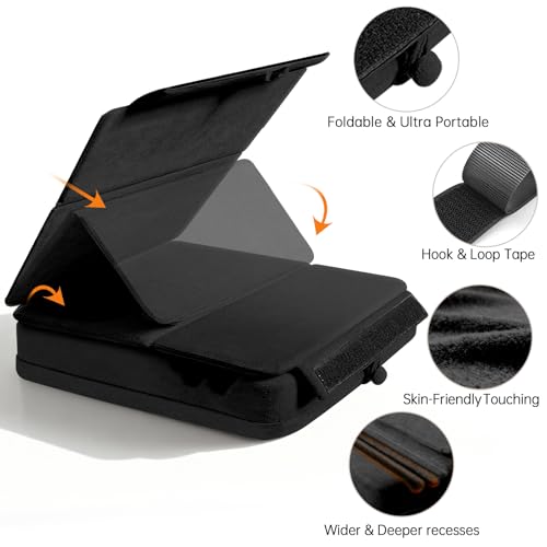Image of Tablet Pillow Stand with Storage, Foldable iPad Holder for Lep, Bed, Sofa, and Desk - Soft Pad Dock with Pocket and Stylus Mount Compatible with 4-13 inch iPad Pro /Air /Mini, Galaxy Tab, Kindle