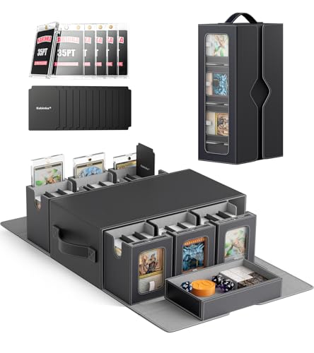 Image of Kabinka MTG Commander Deck Box, 6-Deck Modular Card Case with 100 PCS Card Sleeves, Dice Tray - Holds 600+ Double-Sleeved Cards, 35PT Magnetic Holders for TCG /EDH (Black)