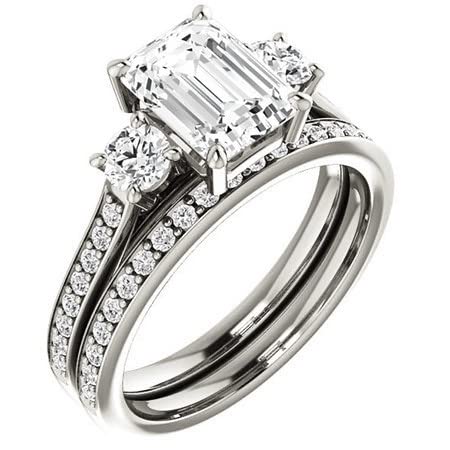 10K/14K/18K Solid White Gold Handmade Engagement Ring, 3.5 CT Emerald Cut Moissanite Solitaire Ring, Diamond Wedding Ring Set for Women/Her, Anniversary/Propose Gifts, VVS1