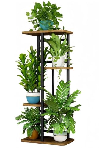 Image of LINZINAR Plant Stand Indoor 4 Tier Metal Corner Tall Flower Shelf