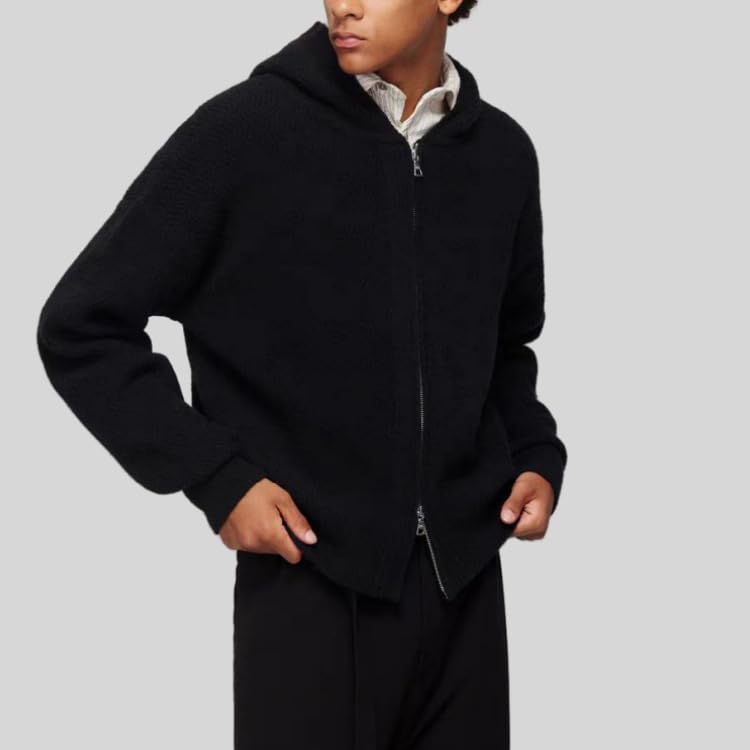 Men's Long Sleeve Double Zipper Rib Knit Sweater Hooded Slim Fit Casual Cardigan3