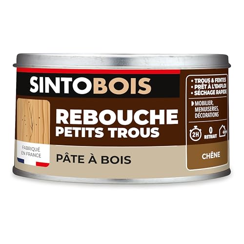 Pâte à bois SINTO pour reboucher un trou dans le bois sans fissures et sans retrait