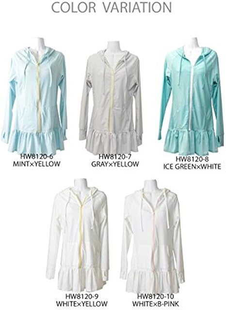 Amazon Co Jp Uvカット ラッシュガード フリル付き パーカー ワンピースタイプ 無地 水着 ロング Yellow Mint スポーツ アウトドア