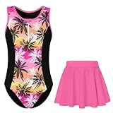 BFUSTYLE One Piece Swimsuits for Girls Black White Tree Bathing Suit Kid Hawaii Swimsuits Set with Skirt 7-8
