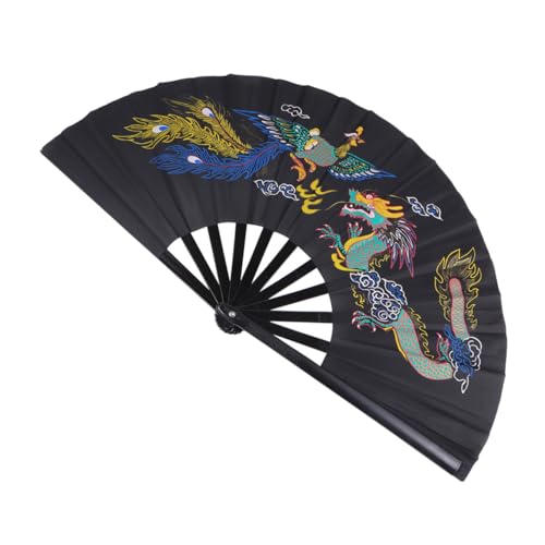 Beavorty Éventail Pliant Chinois Tai Chi en Plastique Noir, Ventilateur Portatif, Fans Dansants, Arts Martiaux, Kung Fu, Pliable Compact pour Performance et Fitness, Taille Standard
