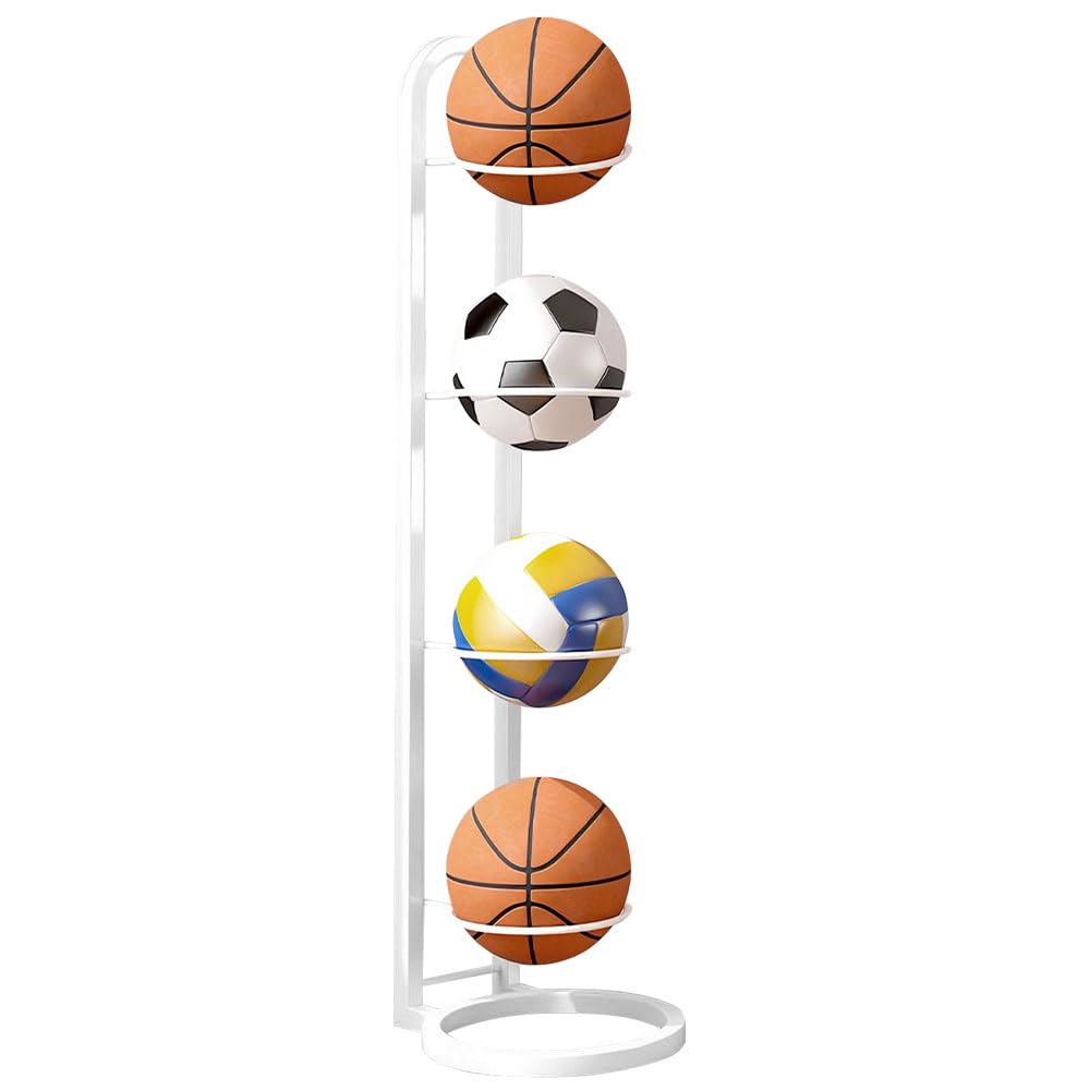 Agarte Ball Storage Rack, 4 Tiers Metal Football Stand, Multi-Layer Ball Organizer Rack, Basketball Holder, Free Standing Basketball Rack Stand, Multifunctional Multi-Layer Iron ball storage shelf