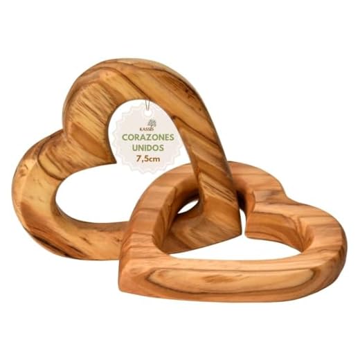 KASSIS Corazones de Madera de Olivo para Novios, para el Día de San Valentín, Aniversario, Aniversario de Boda, Cumpleaños - Corazones de Madera Conectados - Regalo de Boda - (7,50 cm)