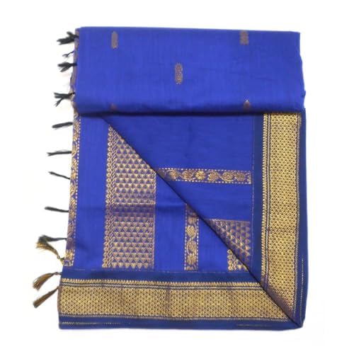 Image of Pure Kalyani Cotton Saree | Zari Border & Blouse Piece - Lata Gadwal Design | Traditional Saree