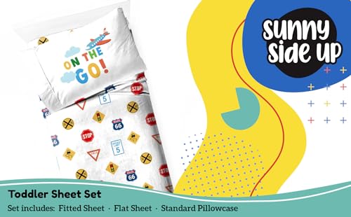 Image of Sunny Side Up On The Go Toddler Sheet Set - 3 Piece Toddler Bedding Set Includes Pillow Cover - Super Soft Microfiber Sheets