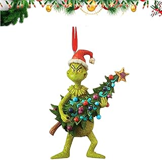 Sheling Grinch Hanging Ornament Christmas Decorations Pendants, Funny Resin Green Grinch Xmas Decor for Home Holiday Party(Grinch With Tree)