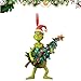 Produktbild Sheling Grinch Weihnachtsdekorationen, Grinch Hängende Ornament Weihnachtsbaum Dekorationen Anhänger, lustige Harz-grüne für Zuhause, Urlaub, Party (Grinch mit Baum)