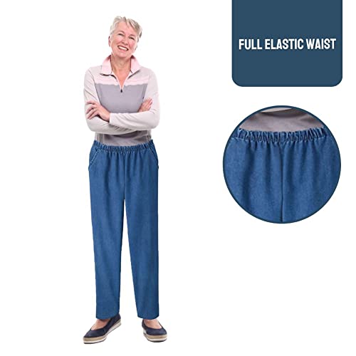 EOM Womans Pull On Side Pockets Full Elastic Waist Jeans4