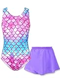 Alikhonf Ballet Leotards for Girls 4t 5t Blue Glitter Gradient Fish Scales Athletic Bodysuit with Separate Skirt