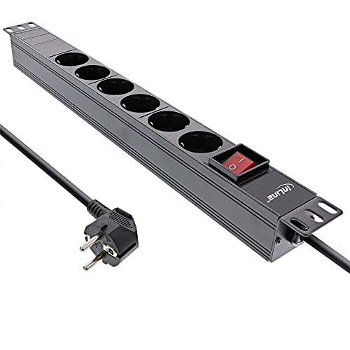 InLine® 19 Steckdosenleiste, 6-Fach Schutzkontakt, mit Schalter, 2m, schwarz