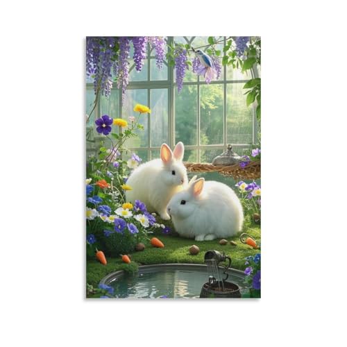 Toile lapin angora 50 x 75 cm : solution déco moderne pour égayer une salle de bain